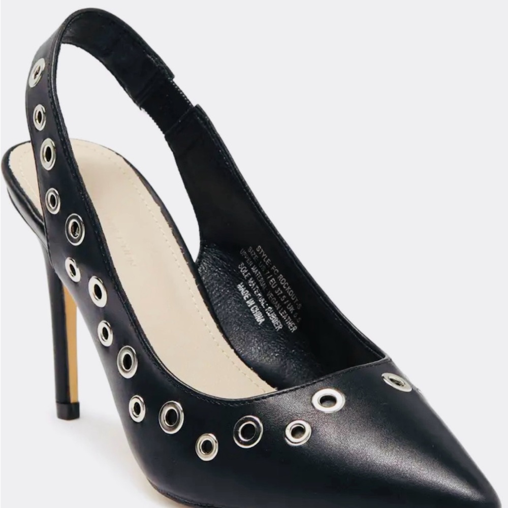 French Connections Vegan leather Black Slingback Heels w/ Silver Gromit’s Size 6